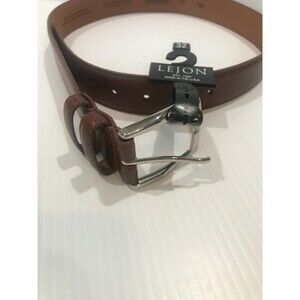 Lejon Men's Handcrafted Belt Leather Classic Brown Belt Silver Tone Buckle 32